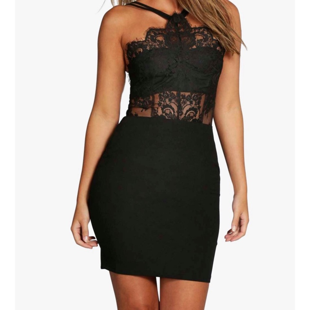 Boohoo Black Lace Bodycon Dress